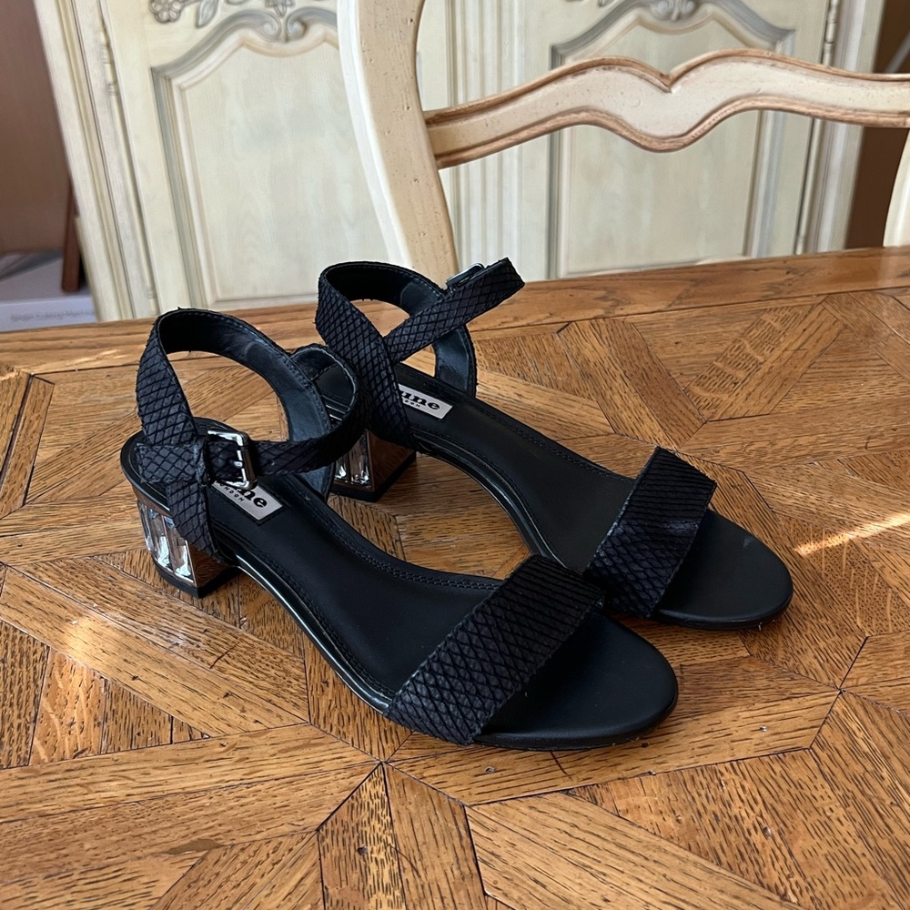 Dune London Black Sandals with Bejeweled Block Heel